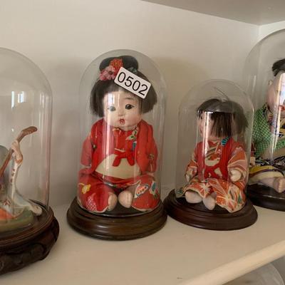 Vintage Asian Dolls In Display Cases Lot