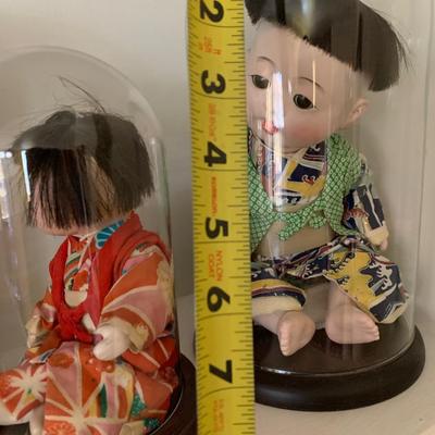 Vintage Asian Dolls In Display Cases Lot