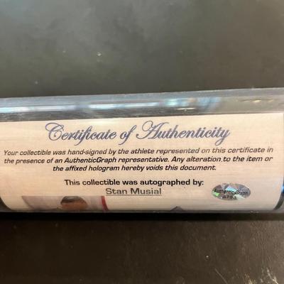 Stan Musial Autographed Bat w Authenticity Certificate