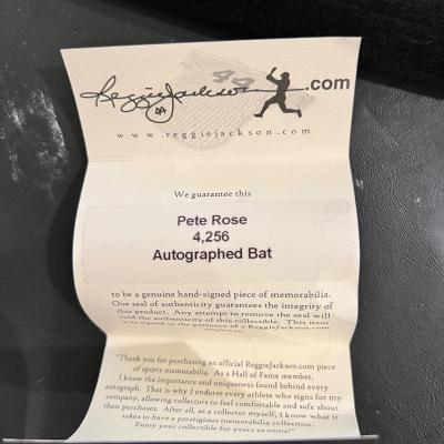 Pete Rose 4,256 Autographed Bat w Authenticity Certificate
