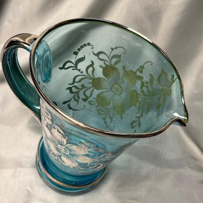 Blue & Silver overlay Depression pitcher