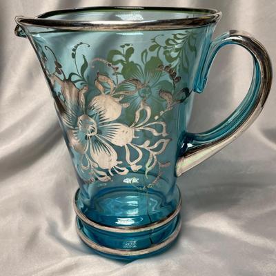 Blue & Silver overlay Depression pitcher
