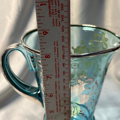 Blue & Silver overlay Depression pitcher