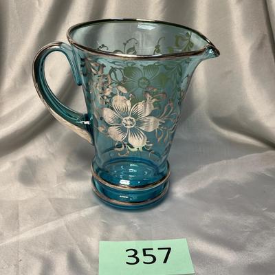 Blue & Silver overlay Depression pitcher