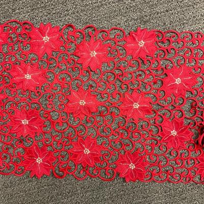 Lacy Red Poinsettia Table Runner Approx 15