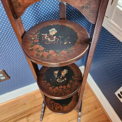 Vintage 3 tier Wood Folding Pie Stand 42" Tall 10" Diameter