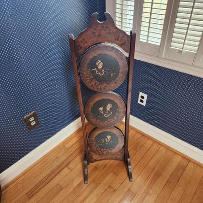 Vintage 3 tier Wood Folding Pie Stand 42" Tall 10" Diameter