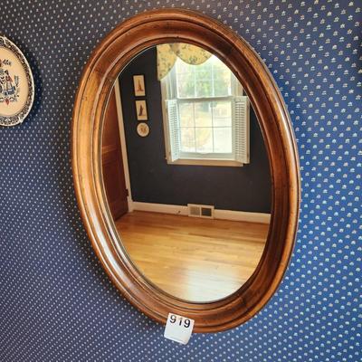 Heavy Oval Wood framed Mirror  16" x21"