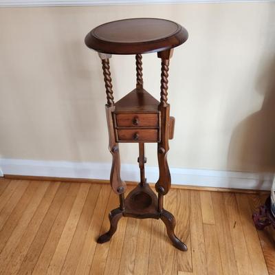 Vintage Wood Plant Display Stand w 2 Drawers