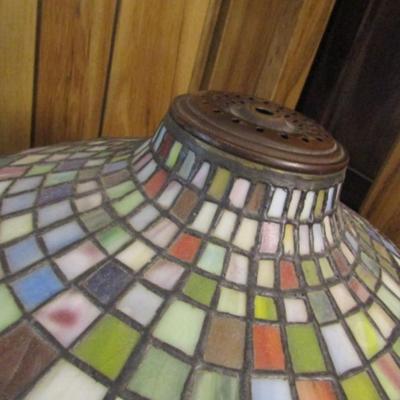 Antique Large, Impressive Stained Glass Lamp with Heavy Metal Base- Approx 33