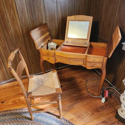 Vintage Exotic Wood Vanity & Chair  36x19x29 (57