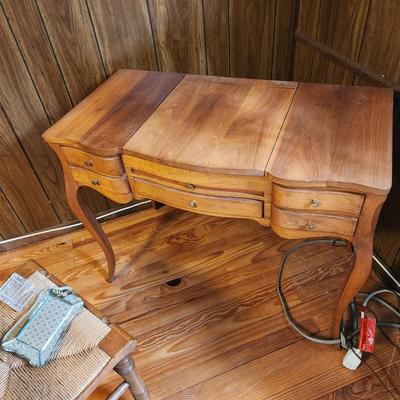 Vintage Exotic Wood Vanity & Chair  36x19x29 (57" w sides open)