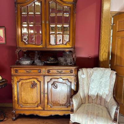 Lot 4: Antique Serving Cabinet & Chair