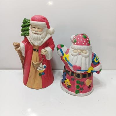 Two ceramic Santa's - candle holder and figure