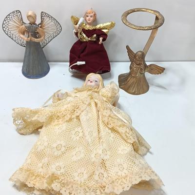 Brass Angel candle holder - Angel with a light - Angel doll - and corn husk Angel