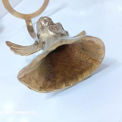 Brass Angel candle holder - Angel with a light - Angel doll - and corn husk Angel