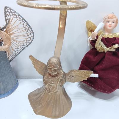 Brass Angel candle holder - Angel with a light - Angel doll - and corn husk Angel