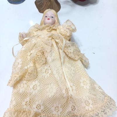 Brass Angel candle holder - Angel with a light - Angel doll - and corn husk Angel