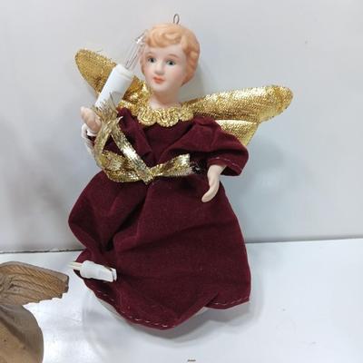 Brass Angel candle holder - Angel with a light - Angel doll - and corn husk Angel