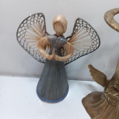 Brass Angel candle holder - Angel with a light - Angel doll - and corn husk Angel