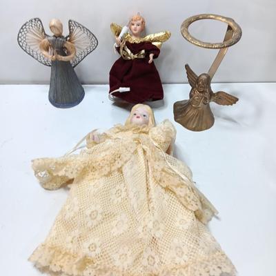 Brass Angel candle holder - Angel with a light - Angel doll - and corn husk Angel