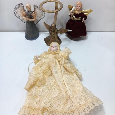 Brass Angel candle holder - Angel with a light - Angel doll - and corn husk Angel