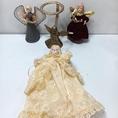 Brass Angel candle holder - Angel with a light - Angel doll - and corn husk Angel