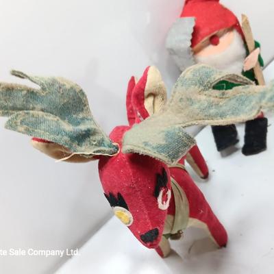 Fun Nationals Japan deer with vintage Santa Elf felt figure