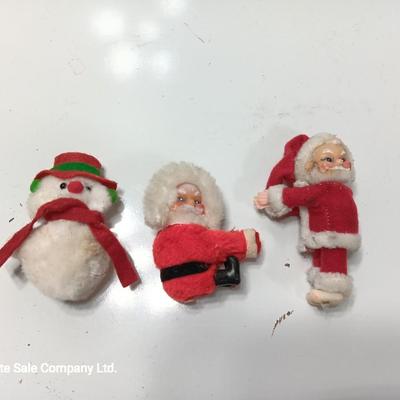 Three vintage clip on - grabber Christmas ornaments / Decorations