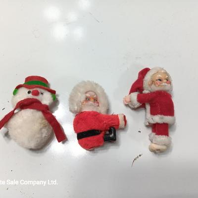 Three vintage clip on - grabber Christmas ornaments / Decorations
