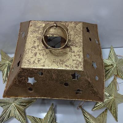 Tin Star themed candle lantern with glittery vintage plastic star ornaments
