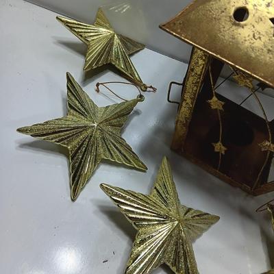 Tin Star themed candle lantern with glittery vintage plastic star ornaments