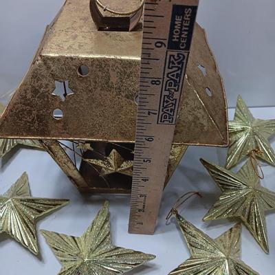 Tin Star themed candle lantern with glittery vintage plastic star ornaments