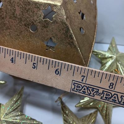 Tin Star themed candle lantern with glittery vintage plastic star ornaments