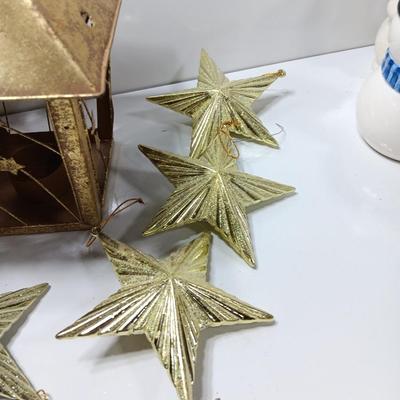 Tin Star themed candle lantern with glittery vintage plastic star ornaments