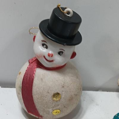Three vintage felt ornaments - Snowman. - Mouse, and Santa