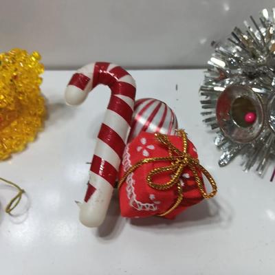 Vintage plastic greenery / decorative florals Candy Cane with candle made of beads.