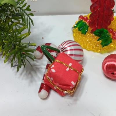 Vintage plastic greenery / decorative florals Candy Cane with candle made of beads.