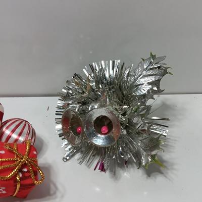 Vintage plastic greenery / decorative florals Candy Cane with candle made of beads.