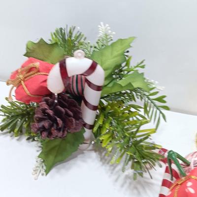 Vintage plastic greenery / decorative florals Candy Cane with candle made of beads.