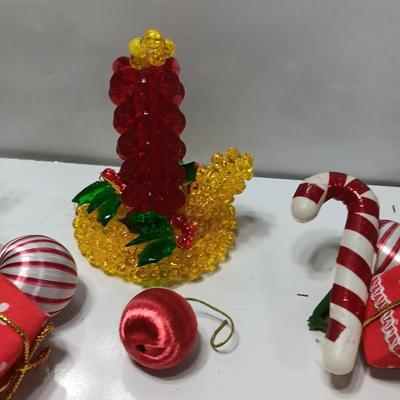 Vintage plastic greenery / decorative florals Candy Cane with candle made of beads.
