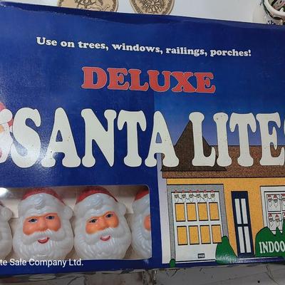 Deluxe Santa Lites 20 count vintage Santa face Indoor Outdoor light set NIB