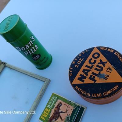 Small vintage advertising pieces - matchbooks -- tins - and more