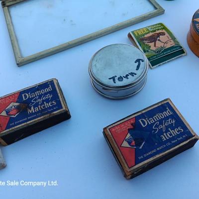 Small vintage advertising pieces - matchbooks -- tins - and more