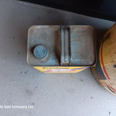 Metal collectible Permalube motor oil can and Prestone Brake Fluid tin