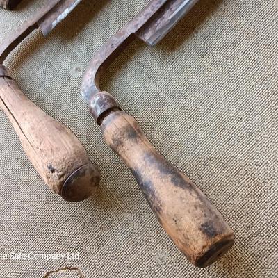 Vintage block plane with two wood handled Antique draw knives - Draw Knife