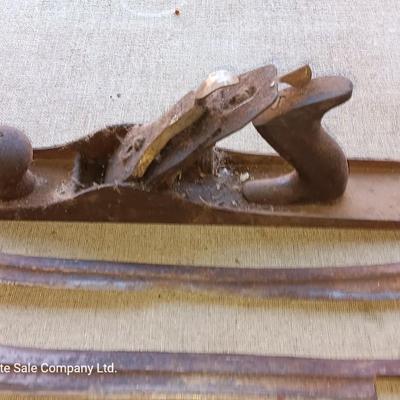 Vintage block plane with two wood handled Antique draw knives - Draw Knife