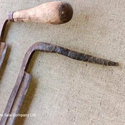 Vintage block plane with two wood handled Antique draw knives - Draw Knife