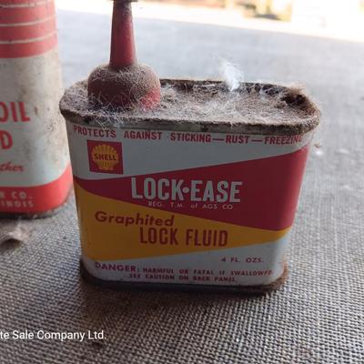 Four vintage metal tins - Gas measure - Neats foot oil tins and Lock ease oil tin