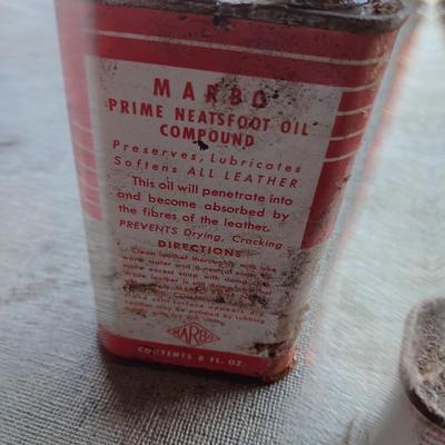 Four vintage metal tins - Gas measure - Neats foot oil tins and Lock ease oil tin